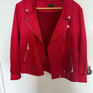 Tricotto Red Faux Suede Jacket Asymmetrical Zipper